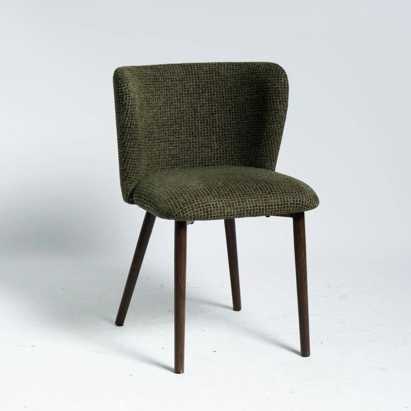 Silla de comedor verde retro con estructura redonda de transferencia de calor